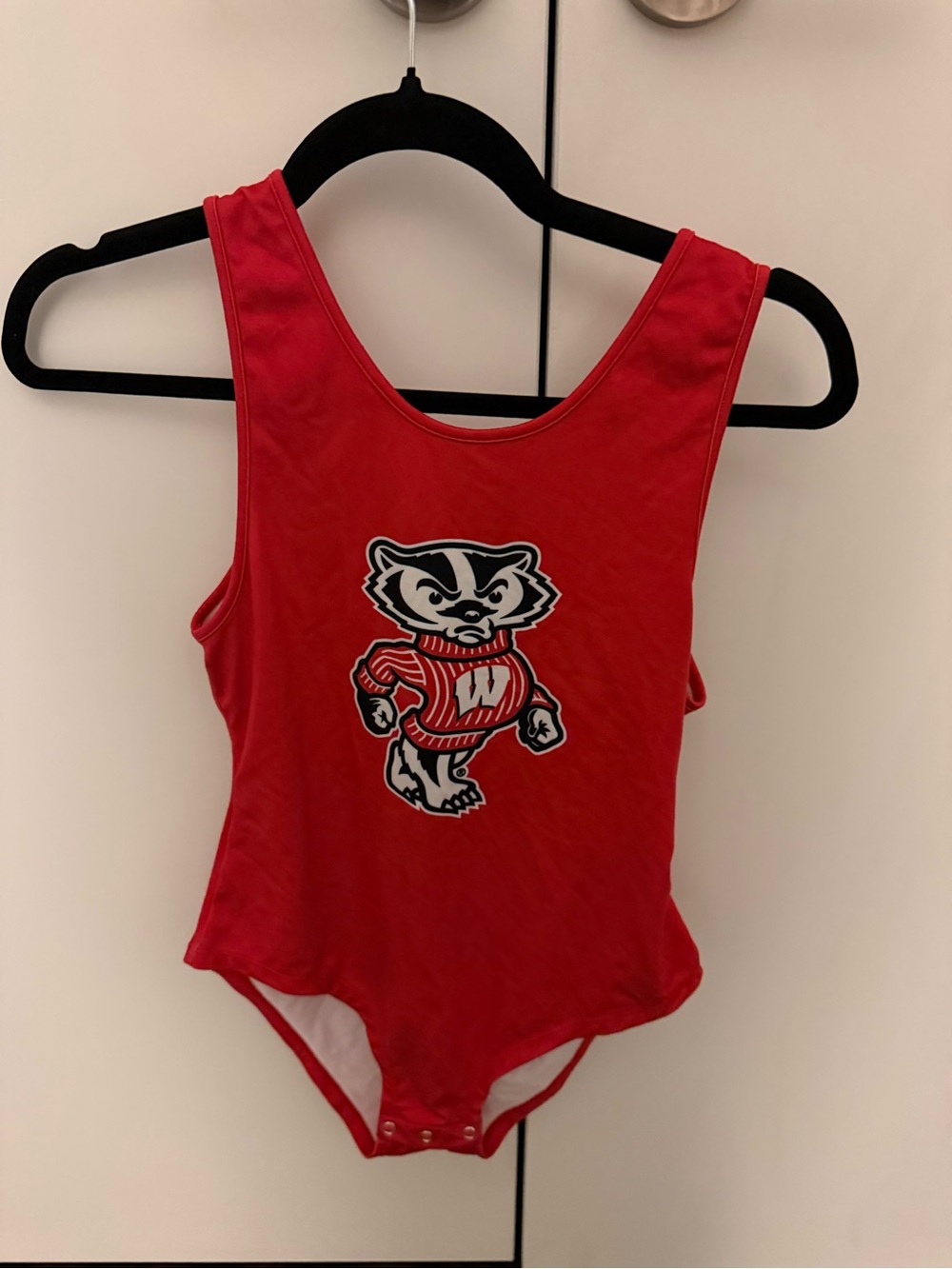 Red Kids One-Piece Bodysuit with Mascot Print